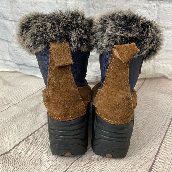Totes Morris youth 3 winter snow boots w/leather and rubber upper brown black - Picture 3 of 9